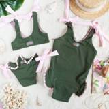 Zwempak donkergroen baby's meisjes 1-6T 2020 Baby Girl One Piece Swimsuit Off Shoulder Ruffled Flounce Bathing Suit Swimwear Beach Bikini Green