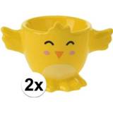 👉 Eierdop active gele geel porselein 2x kuiken/kippen 7 cm