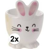 👉 Eierdop active witte wit porselein 2x haas/konijn 7 cm