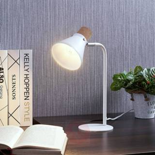 👉 Tafel lamp wit a++ witte metaal tafellamp Silva met kurkdecoratie, 32 cm