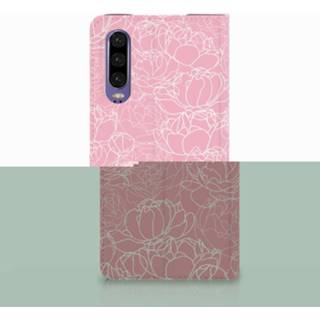 👉 Standcase wit Huawei P30 Hoesje Design White Flowers 8720091075115