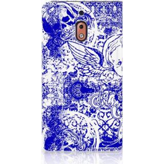 👉 Standcase blauw Nokia 2.1 2018 Uniek Hoesje Angel Skull Blue 8720091080508