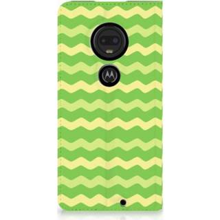 👉 Standcase donkergroen Motorola Moto G7 | Plus Hoesje Design Waves Green 8720091138773