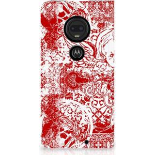 👉 Standcase rood Motorola Moto G7 | Plus Hoesje Design Angel Skull Red 8720091482579