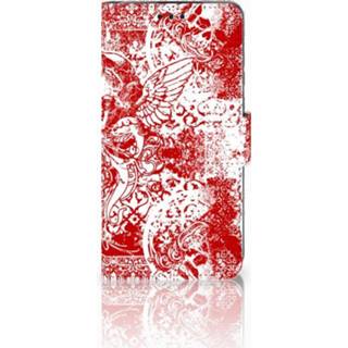 👉 Rood LG V30 Boekhoesje Design Angel Skull Red 8718894997659