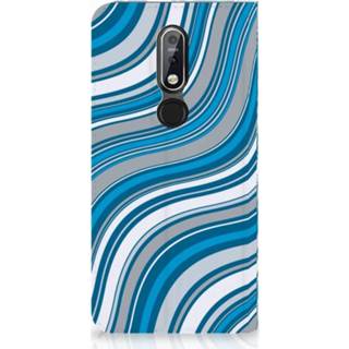 👉 Standcase blauw Nokia 7.1 (2018) Hoesje Design Waves Blue 8720091719262