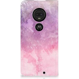 👉 Standcase roze purper Motorola Moto G7 | Plus Hoesje Design Pink Purple Paint 8720091827882