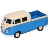 Modelauto blauw kinderen Volkswagen T1 pick up transporter bus schaal 1:36
