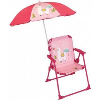 Terrasstoel roze staal meisjes Jemini tuinstoel met parasol Lola Lama 39 x 53 cm 3700057131425