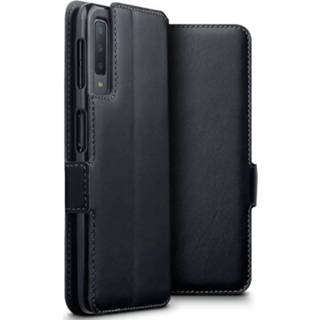 👉 Portemonnee zwart echt leer ruimte voor papiergeld slim folio hoes Qubits - lederen wallet Samsung Galaxy A7 2018 5053102838557