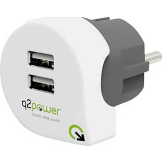 👉 Tussenstekker wit groen Q2 Power 3.300100 met USB-aansluiting Wit, 7640167560417