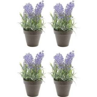 👉 Kunstplant groene zwarte paars lavendel kunststof 4x Nep planten Lavandula kunstplanten 17 cm met pot