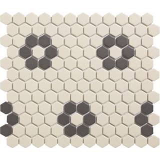 👉 Vloertegel wit zwart porselein onverglaasd met UCI London mozaiëktegel 2,3x2,3x0,6cm hexagon voor binnen en buiten vorstbestendig 4 bloemen p vel LOH-Kensington-4 8719699052871