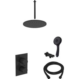 👉 Regendouche zwart mat messing rond bouw thermostaatkraan nero Saniclear inbouw met plafond arm 20cm hoofddouche en 3 standen handdouche 7439656246259