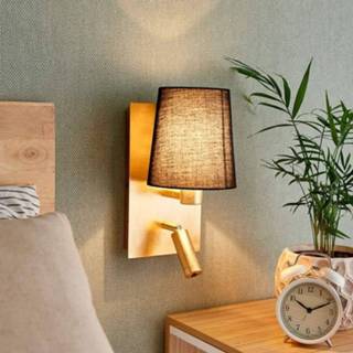 👉 Wandlamp zwart goud stof warmwit a++ Aiden met LED leeslamp, zwart,