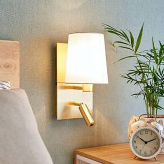 👉 Wandlamp wit messing stof warmwit a++ Aiden met LED leeslamp, wit,