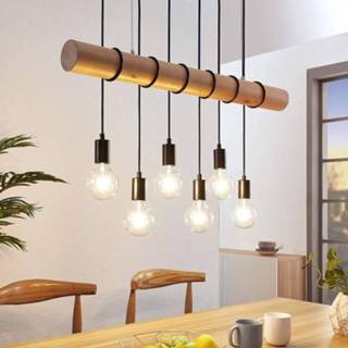 👉 Hanglamp licht hout houten metaal a++ Eviton, 6-lamps, naturel