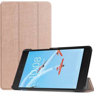 👉 Ros goud kunstleer stand flip hoes 3-Vouw sleepcover - Lenovo Tab E7 Rosé 9145425567002