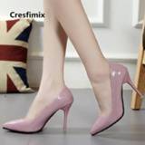 👉 Shoe PU leather vrouwen Cresfimix women fashion classic high heel shoes female cute pointed toe heels lady spring slip on a2154