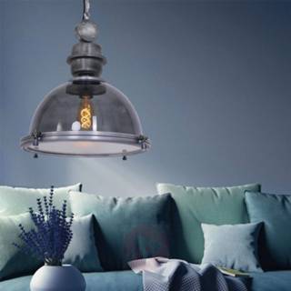 👉 Hang lamp a++ grijs metaal Bikkel - hanglamp met glazen lampenkap