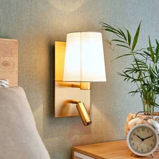 👉 Wand lamp warmwit wit a++ messing stof Wandlamp Aiden met LED leeslamp, oud