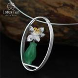 👉 Hanger zilver vrouwen Lotus Fun Real 925 Sterling Silver Natural Aventurine Handmade Fine Jewelry Whispers Vase Pendant without Necklace Women