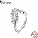 👉 Zilver vrouwen BAMOER Fashion Jewelry Leaf Open Finger Rings for Women 925 Sterling Silver Statement Enagement Jewellery Accessories SCR505