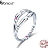 👉 Rood zilver vrouwen BAMOER New Collection 925 Sterling Silver Love Kiss Lips Finger Ring Red CZ Rings for Women Wedding Engagement Jewelry BSR024
