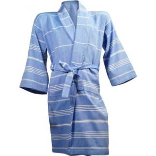 👉 Badjas blauw wit katoen unisex lichtblauw The One Towelling Hamam Blue/White