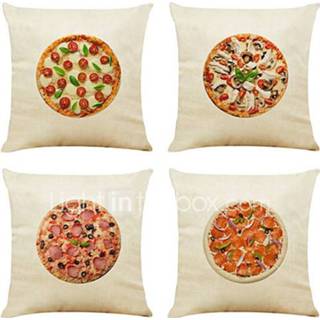 👉 Vierkante sierkussen linnen om het huis Set van 4 pizzapatroon kussenslopen sofa kussenhoezen 18x18