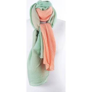 👉 Sjaal tgroen zalmkleurig vrouwen groen Plissé met kleurverloop in mintgroen en zalmroze