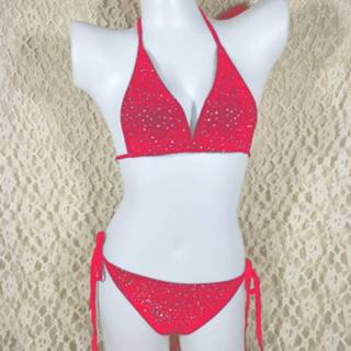 👉 Bikini rood vrouwen Sexy dames Diamond Crystal Set Push-Up Bandage aanpassing badmode grootte: One Size (Rose-rood) 8206664979344
