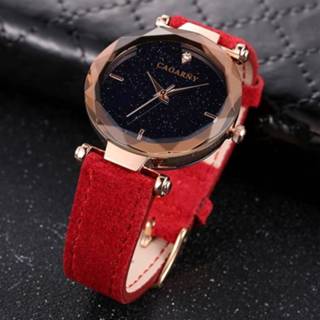 👉 Watch rood leder vrouwen CAGARNY waterbestendig Fashion 6877 Quartz Wrist with Band(Red) 8212099126970