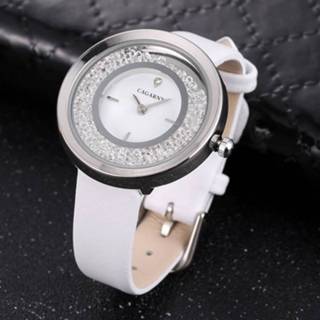 Watch leder vrouwen CAGARNY waterbestendig Fashion 6878 Quartz Wrist with Band(White+Silver) 8212099127649