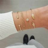 👉 Gouden armband goud 3 PC's Fashion Crystal verlaat geometrische keten Set(Gold) 8212099144950