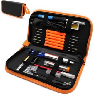 👉 Soldeerbout oranje 60W instelbare temperatuur elektrische Kit + 5 pc's Tips draagbare lassen reparatie Tool pincet Hobby mes 110V Plug Type: EU Plug(Orange) 8212099145339