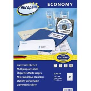 👉 Europe 100 ELA021 Etiketten 105 x 48 mm Papier Wit 1200 stuks Permanent Universele etiketten Inkt, Laser, Kopie 100 vel DIN A4