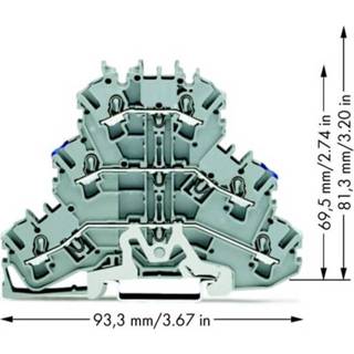 👉 WAGO 2002-3218 Screeningklem 3-etages 5.20 mm Veerklem Toewijzing: N, L Grijs 50 stuks