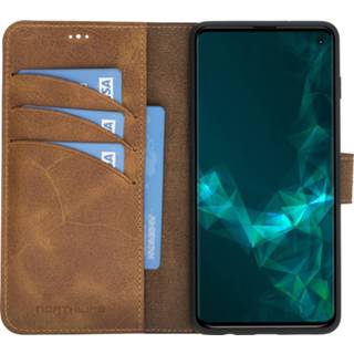 👉 Cognac leer echt ruimte voor papiergeld bookwallet flip hoes bruin NorthLife - Uitneembare 2-in-1 sleepcover bookcase Samsung Galaxy S10 Tiguan 8691051614654