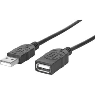 👉 Manhattan USB 2.0 Verlengkabel [1x USB-A 2.0 stekker - 1x USB 2.0 bus A] 1 m Zwart Folie afscherming, UL gecertificeerd, Vergulde steekcontacten