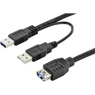 👉 Ednet USB 3.0 Y-kabel [2x USB 3.0 stekker A - 1x USB 3.0 bus A] 0.3 m Zwart Rond, Stekker past op beide manieren, Afgeschermd (dubbel), Vergulde steekcontacten