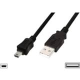 Digitus USB 2.0 Aansluitkabel [1x USB-A 2.0 stekker - 1x Mini-USB 2.0 stekker B] 1 m Zwart Rond, Afgeschermd (dubbel)