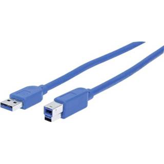 👉 Adapter kabel mannen blauw Manhattan USB 3.0 Adapterkabel [1x stekker A - 1x B] 0.5 m Folie afscherming, UL gecertificeerd, Vergulde steekcontacten 766623354301