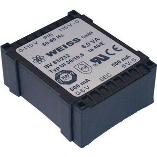 👉 Printtransformator 1 x 230 V 2 x 6 V/AC 6 VA 500 mA 83/232 Weiss Elektrotechnik