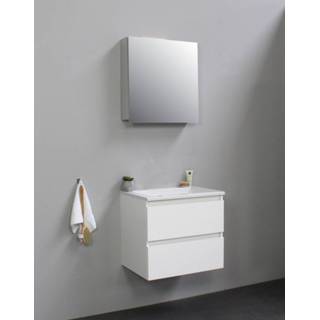 👉 Badmeubel wit acryl Bewonen Luuk - 60cm wastafel zonder kraangat hoogglans met spiegelkast bouwpakket 428571428571