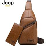 Schoudertas leather JEEP BULUO Brand Men Sling Bags 2Pcs/Set Chest Bag For College Students Fashion Casual Men's Crossbody Shoulder