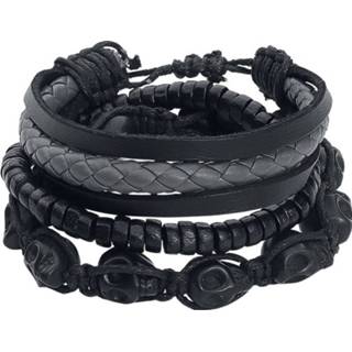 👉 Armband Lederen grijs zwart leather Skulls zwart-grijs 4031417795940