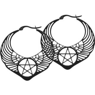 Oorbel zwart Wildcat Winged Pentagram Hoops Oorbellen, per paar 4250553054364