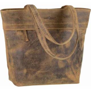 👉 Bruin leer active Leren shopper met rits van vintage ecoleer - Charlotte 8719743364585