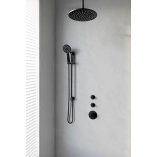 👉 Inbouw doucheset zwart Brauer Black Edition thermostatische - mat hoofddouche 30cm plafondsteun ronde handdouche met glijstang 4260483795121